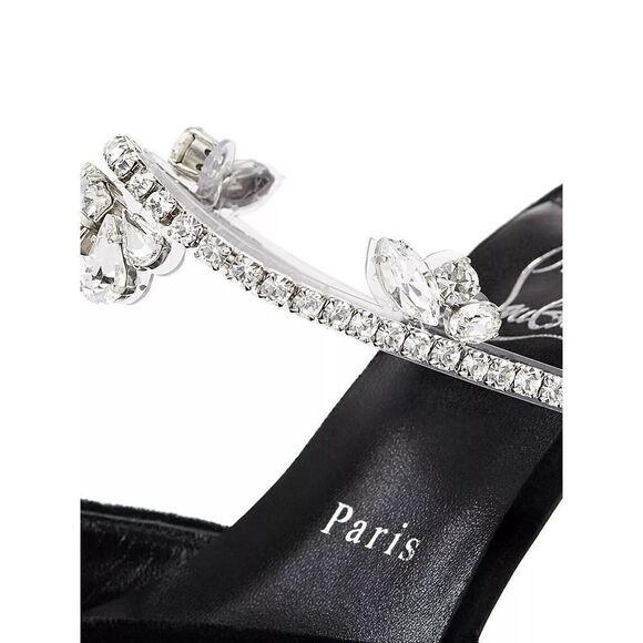 Christian Louboutin Planet Queen Crystal Embellished Satin Mule Pumps Black 39 - Picture 4 of 11